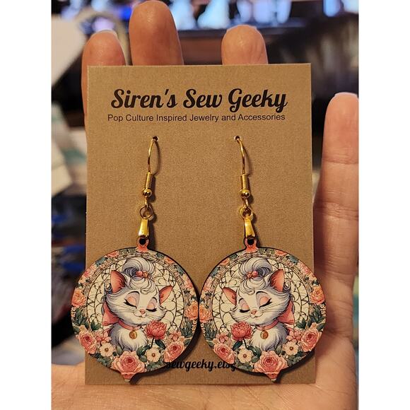 Aristocats Marie Floral Art Nouveau Earrings Disney Paris - Picture 2 of 2